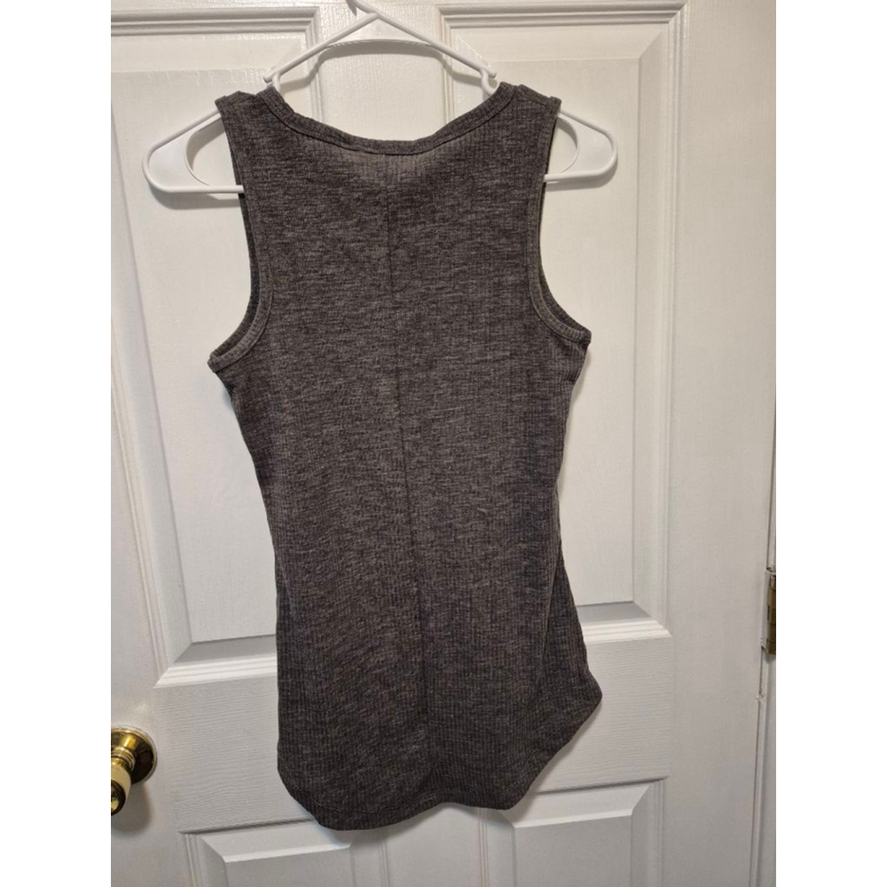 Women's ZENANA Gray Ribbed Henley Tank Top S - Picture 4 of 4